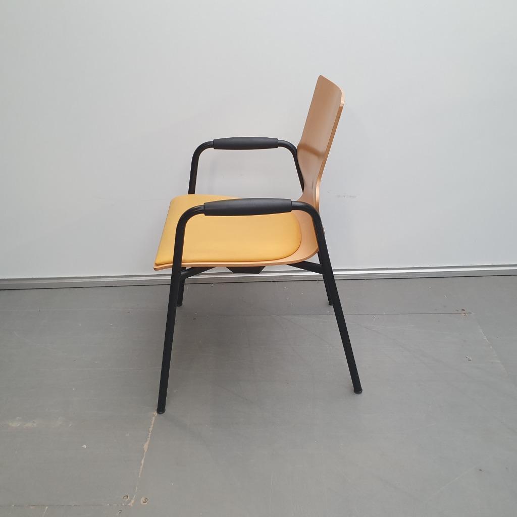 set 6x Interstuhl kantinestoelen houten zit en stalen frame, Ophalen, Gebruikt, Hout, Vijf, Zes of meer stoelen