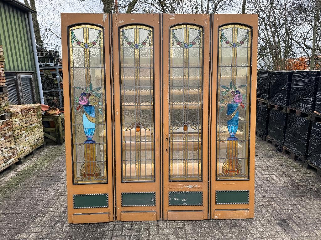 4 -delige set glas in lood deuren jugendstil 255x232cm., Ophalen