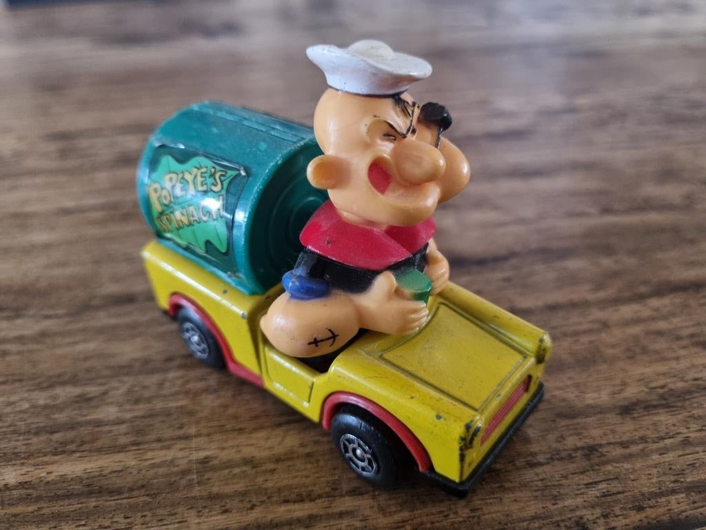 Vintage Popeye's Spinach blikje auto, Verzamelen, Stripfiguren, Gebruikt, Gebruiksvoorwerp, Ophalen of Verzenden