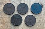 5 verschillende 1 cent Willem III, Ophalen, Koning Willem III, 1 cent, Setje
