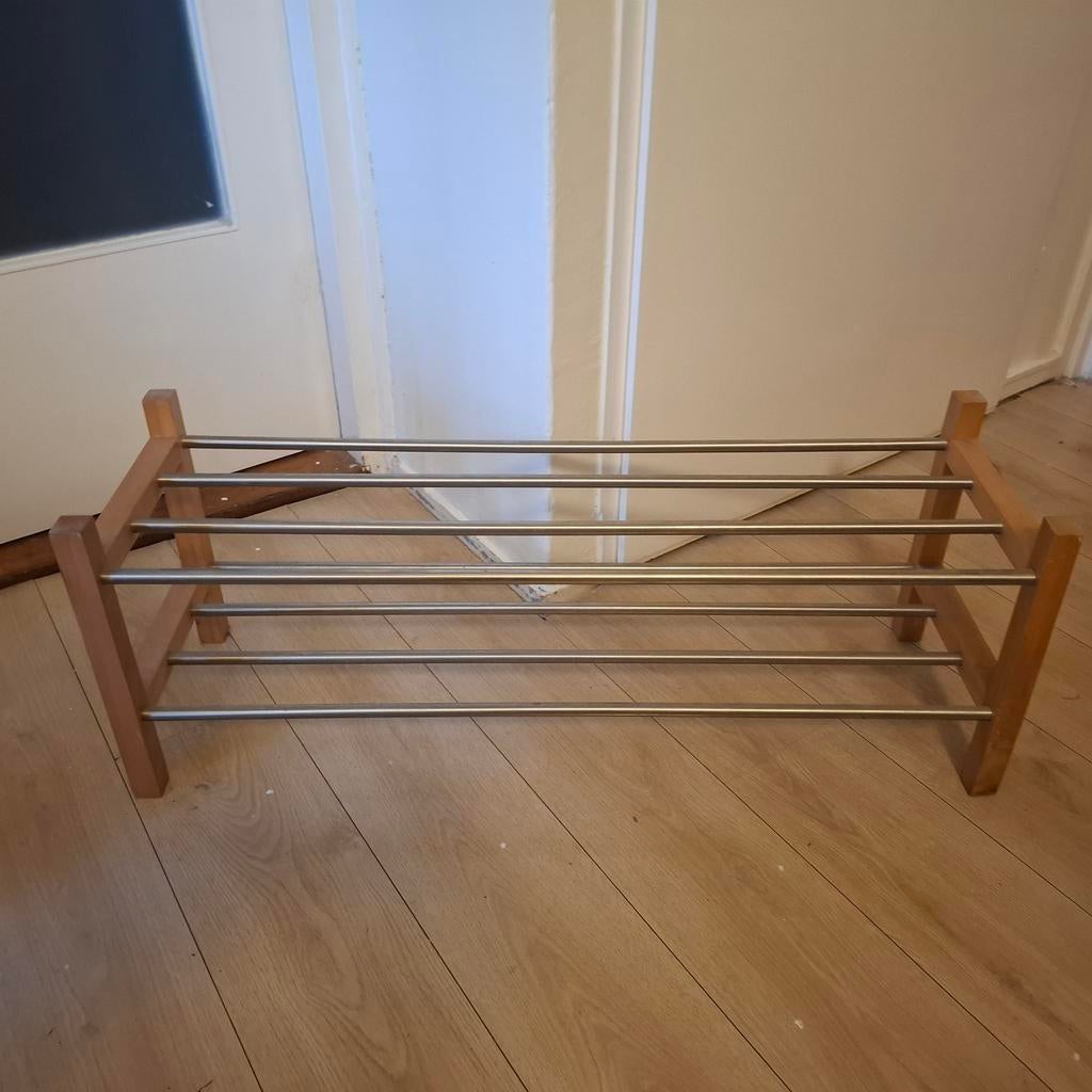 Houten schoenenrek met metalen stangen, Ophalen of Verzenden, Gebruikt