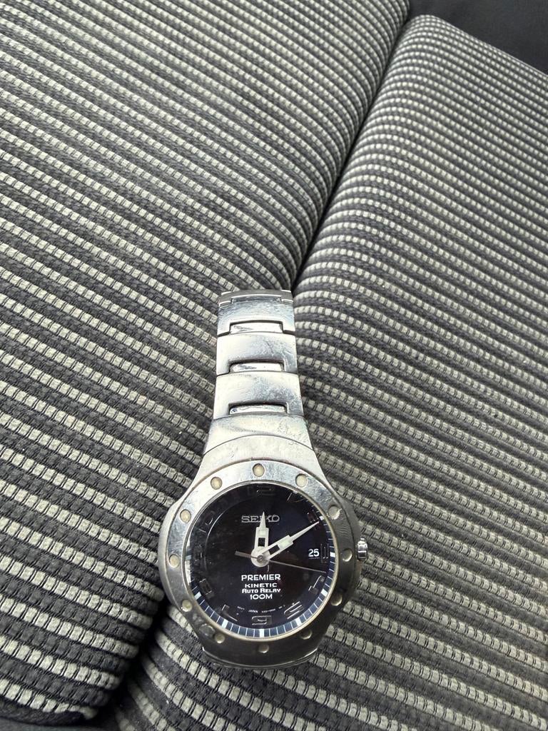 Seiko Premier Kinetic Auto Relay 100M Herenhorloge, Sieraden, Tassen en Uiterlijk, Horloges | Heren, Seiko, Gebruikt, Staal, Polshorloge