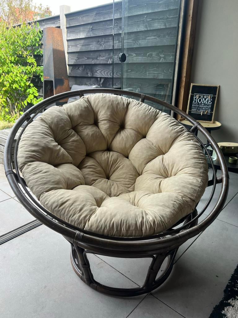 Comfortabele Papasan stoel met kussen, Huis en Inrichting, Ophalen, Overige kleuren, Riet of Rotan, Zo goed als nieuw