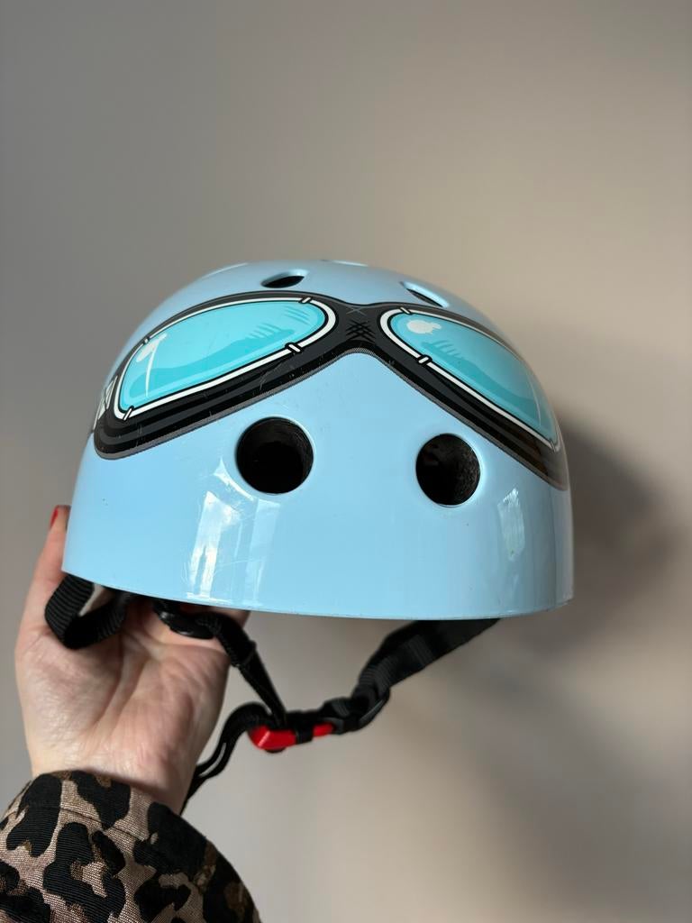 Kiddimoto Fietshelm Blauw Pilotenbril Design (mt 48-53), Fietsen en Brommers, Fietsaccessoires | Fietshelmen, Ophalen, Gebruikt