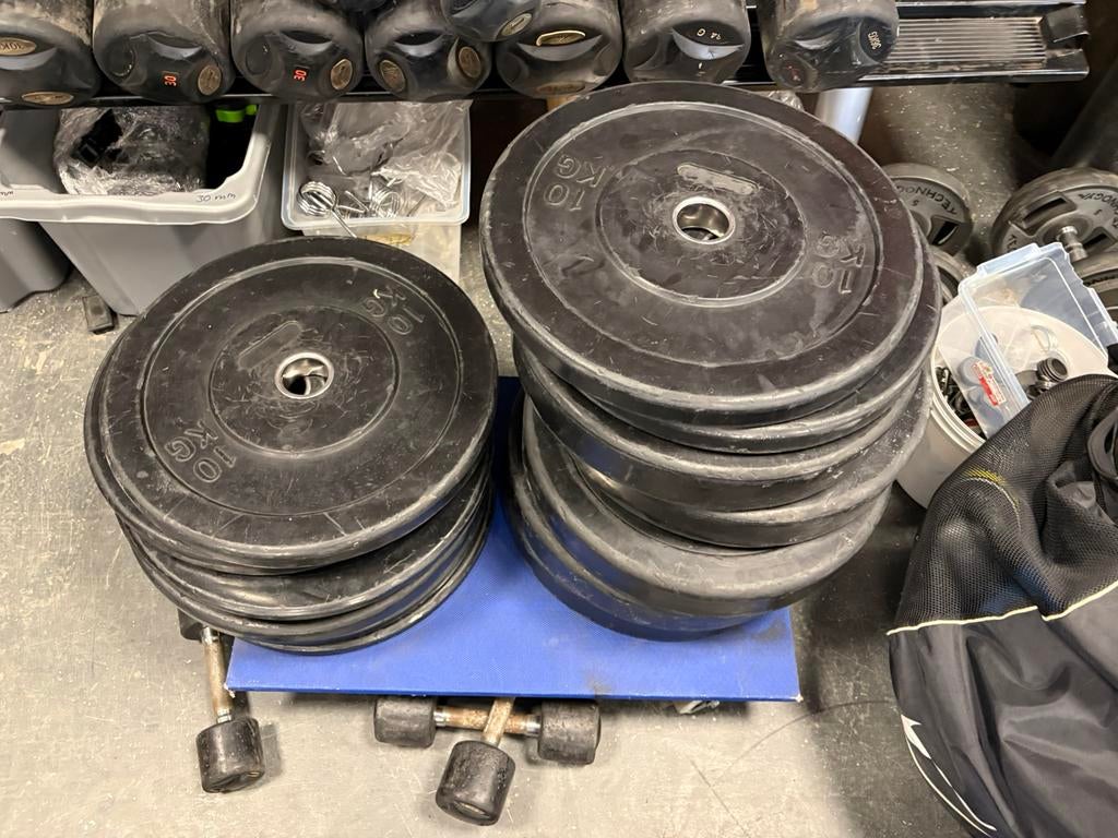 Bumperplates 140 kg olympische halter schijven, Sport en Fitness, Fitnessmaterialen, Ophalen, Halterschijven, Gebruikt, 140 kg