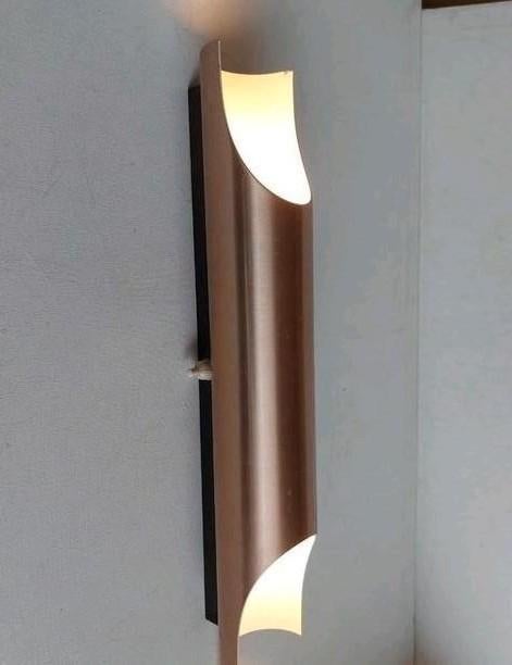 Vintage Koperkleurige Raak Fuga Wandlamp - Jaren '70 Stijl, Ophalen of Verzenden, Gebruikt, Metaal, Vintage, Jaren '70, Retro