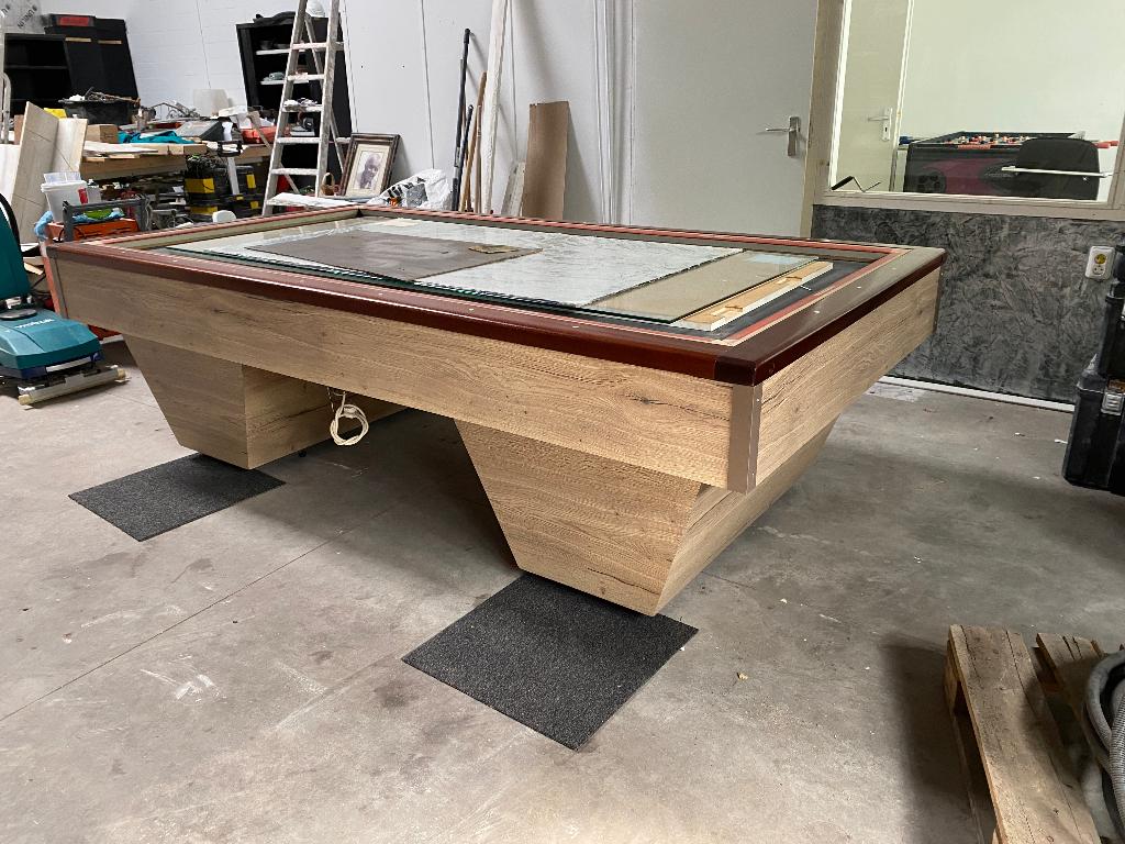 Biljart 230 x 115 cm incl. plaatsing, nieuw laken, eiken, Ophalen, Zo goed als nieuw, Biljarttafel