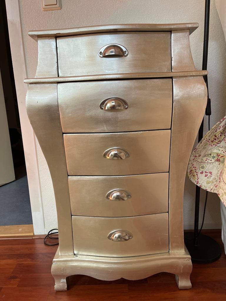 Elegant ladekastje met 5 laden - zilverkleurig, Ophalen, Minder dan 50 cm, Gebruikt, 5 laden of meer