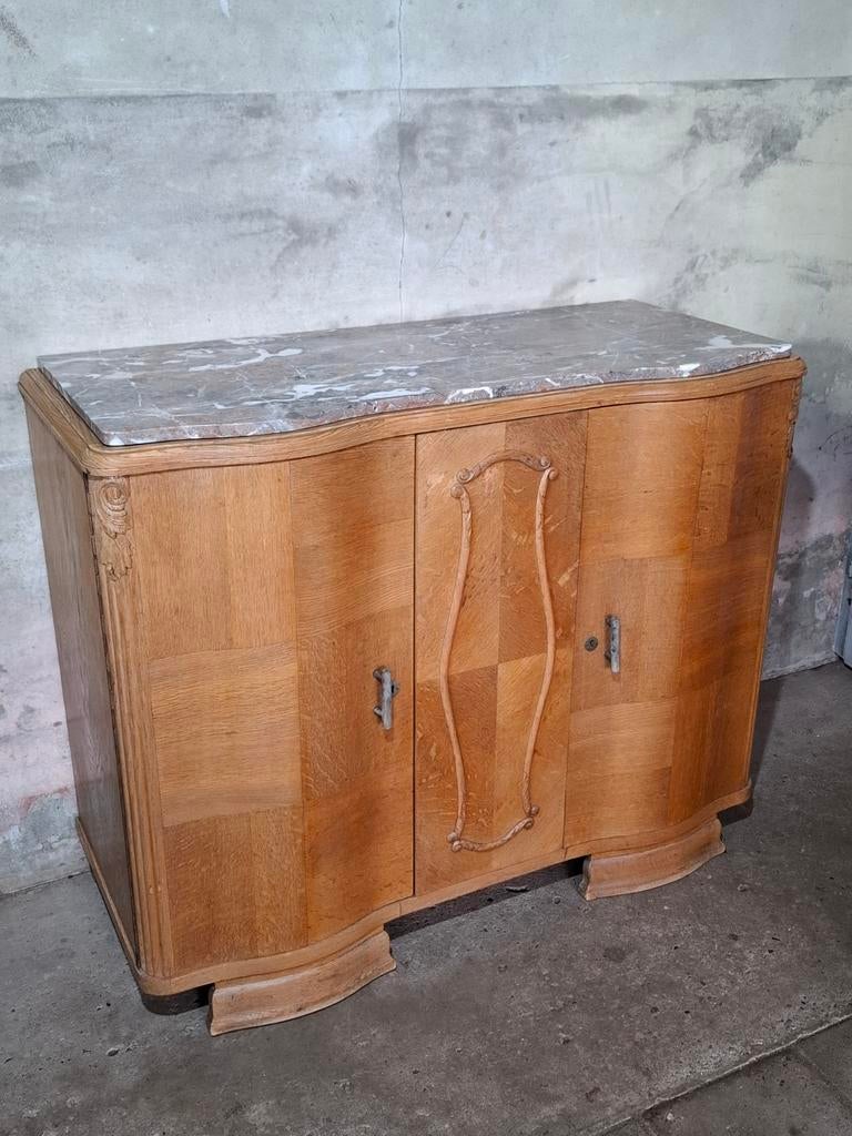Oude antieke art deco kast marmer commode wastafel dressoir, Huis en Inrichting, Kasten | Dressoirs, Gebruikt, 25 tot 50 cm, Eikenhout
