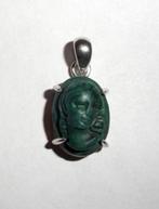 Hanger Malachiet camee Zilver 925, Sieraden, Tassen en Uiterlijk, Antieke sieraden, Verzenden, Zilver, Hanger, Met edelsteen