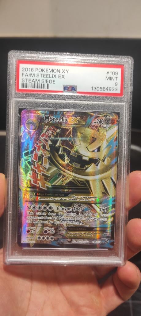 Mega Steelix ex PSA 9, Ophalen of Verzenden, Zo goed als nieuw, Losse kaart, Foil
