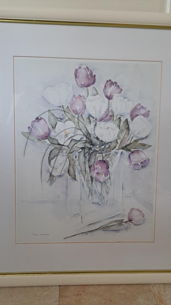 Aquarel print van Trudy Huyskamp - Tulpen in vaas, Ophalen
