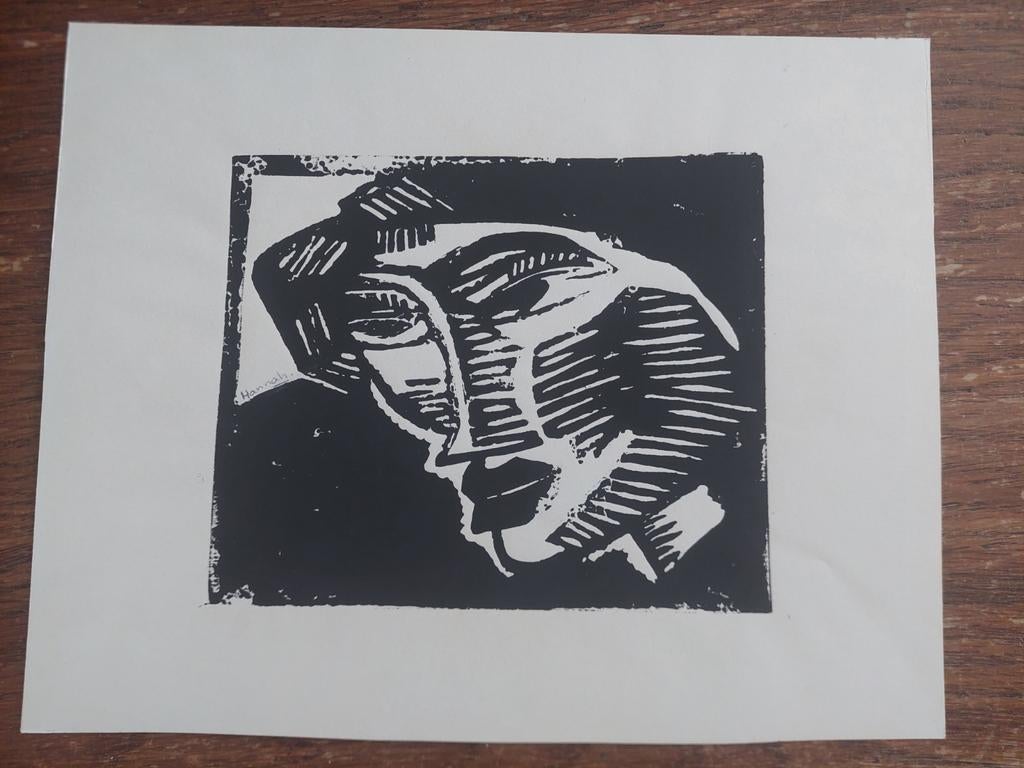 Houtsnede / litho Karl Schmidt Rottluff vrouwen gezicht, Ophalen of Verzenden