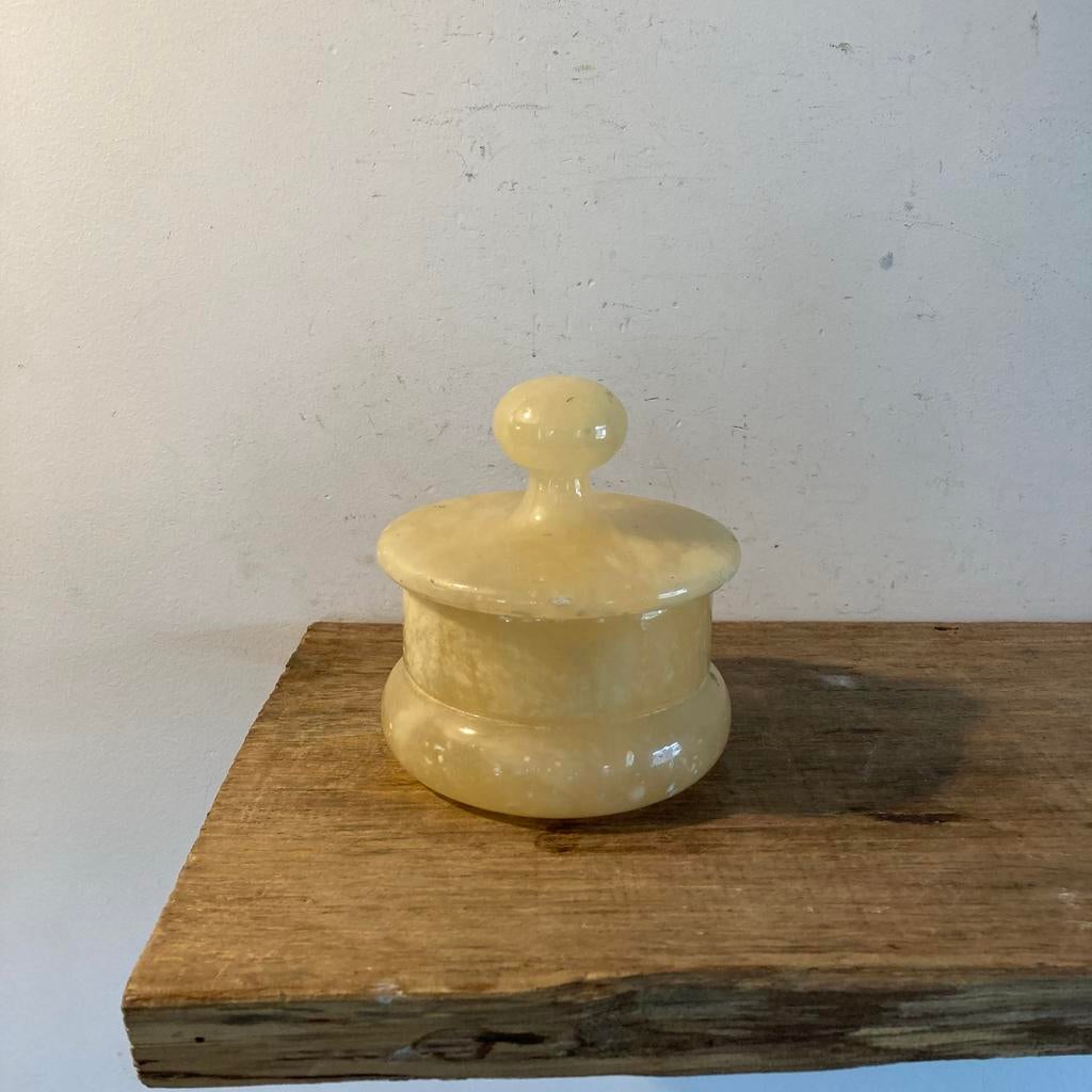 Vintage albasten potje of sieradendoosje met deksel, Ophalen of Verzenden