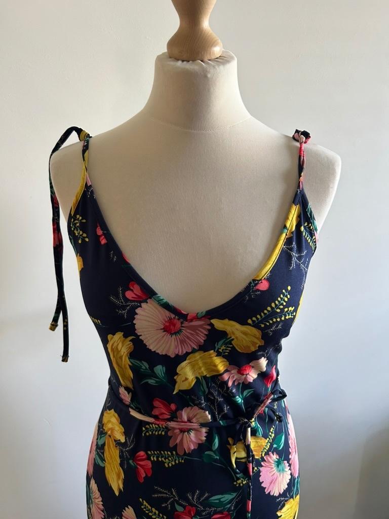 King Louie maat L maxi bloemen jurk 3226, Blauw, Maat 42/44 (L), Ophalen of Verzenden, Zo goed als nieuw