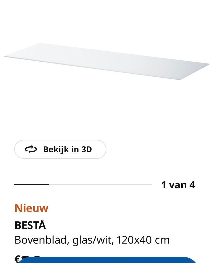 Besta bovenblad glas 120x40 wit, Glas, Minder dan 100 cm, 25 tot 50 cm, 50 tot 100 cm