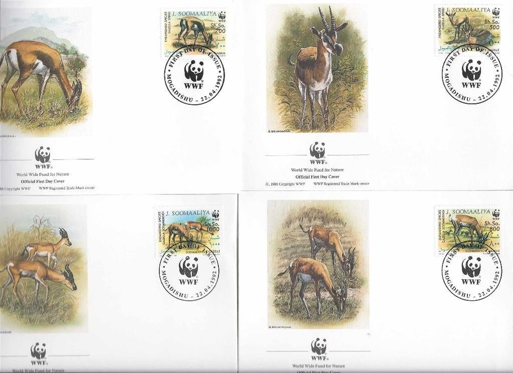 wwf wnf 4 fdc somalie Spekes Gazelles dieren 1992 bedr.diers, Ophalen of Verzenden, Onbeschreven, Rest van de wereld