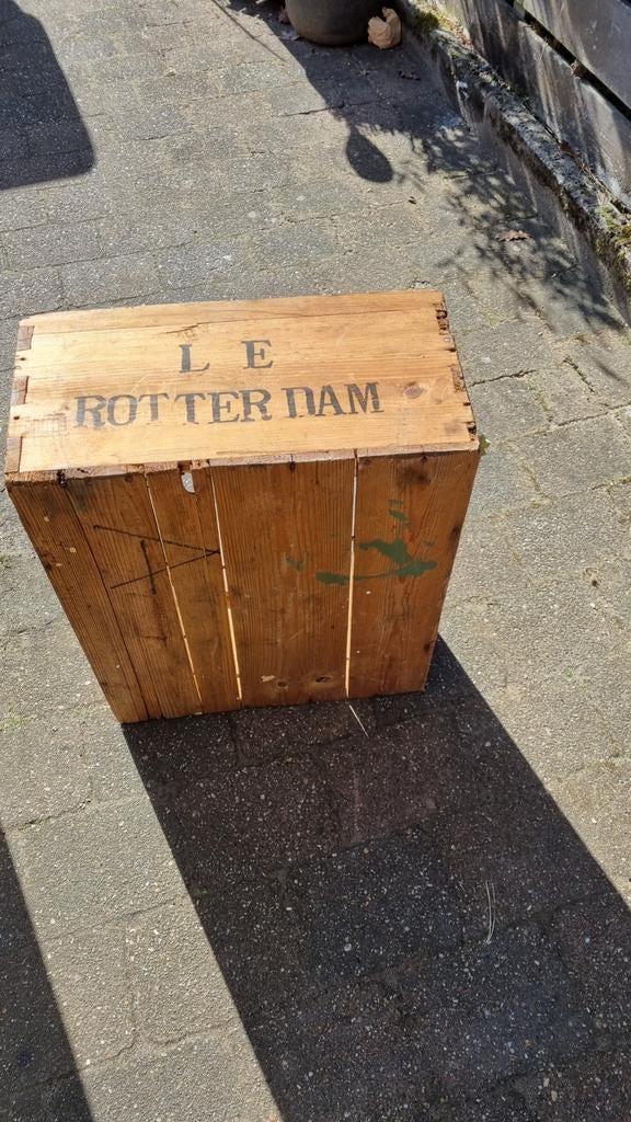 Vintage houten kist 'L E Rotterdam' - Decoratieve opberger, Ophalen of Verzenden