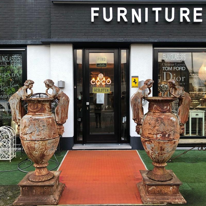 ANTIEKE SET VAZEN OP SOKKEL 190 hoog GIETIJZEREN TUINVAAS, Ophalen, Gebruikt, Wilms, Info@houseofcoco.nl