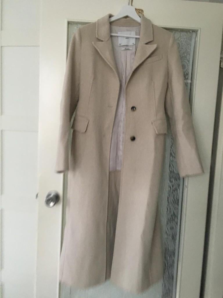 Mango lange fitted wollen mantel, Kleding | Dames, Mango, Beige, Ophalen of Verzenden, Zo goed als nieuw