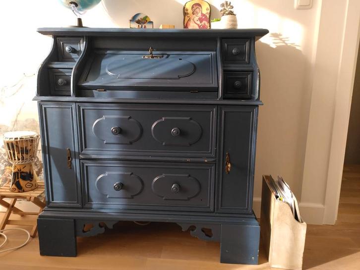 Antieke secretaire donkerblauw. WD-18., Huis en Inrichting, Kasten | Secretaires, Gebruikt, Ophalen