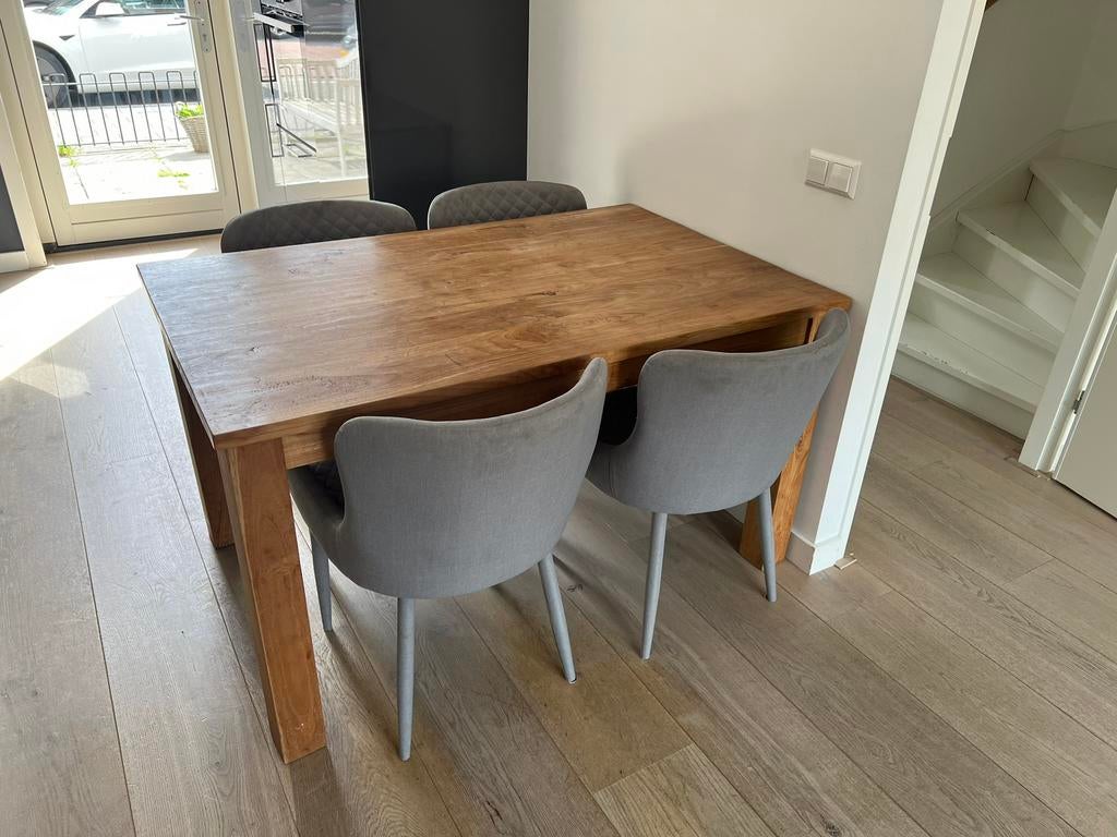 Wooden table de troubadour/chairs gratis, Ophalen, Zo goed als nieuw, Rechthoekig, 50 tot 100 cm