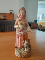 Antieke porseleinen beeldje vrouw met hondje, Ophalen, Zo goed als nieuw, Mens
