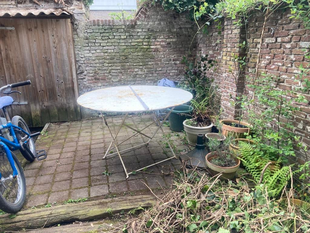 Brocante tuintafel staal. Inklapbaar, Ophalen