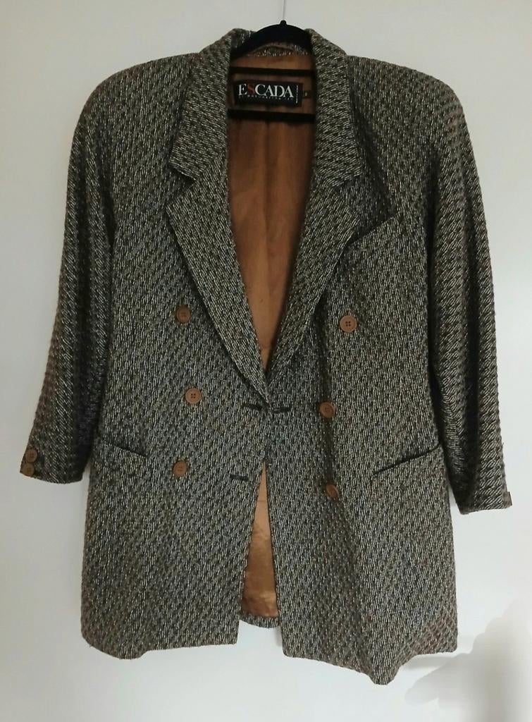 Escada by Margaretha Ley melange jasje colbert vintage bruin, Bruin, Verzenden, Escada, Zo goed als nieuw