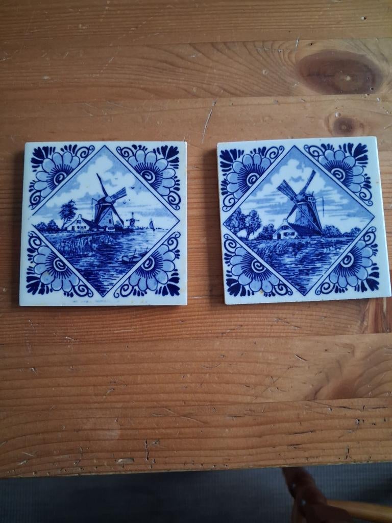 2 Delfts blauwe tegeltjes, Antiek en Kunst, Antiek | Wandborden en Tegels, Ophalen of Verzenden