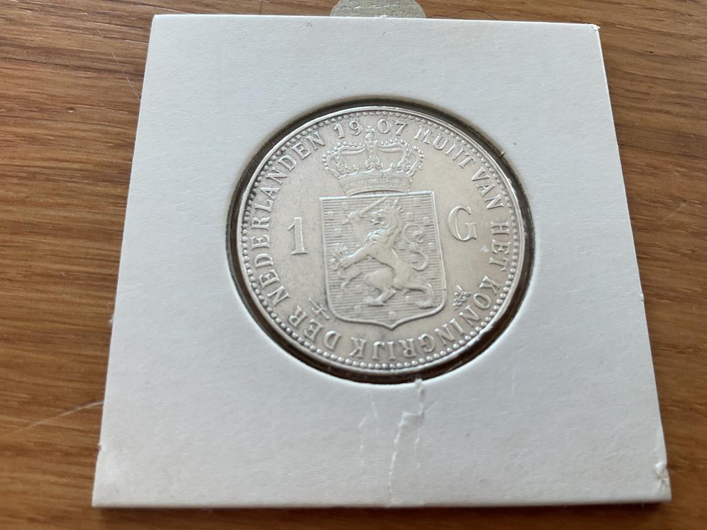 Nederland gulden 1907, Postzegels en Munten, Munten | Nederland, Ophalen of Verzenden, Koningin Wilhelmina, 1 gulden
