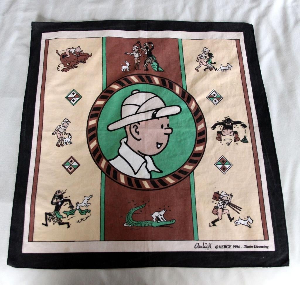 sjaal Tintin Kuifje in Congo Afrika doek Hergé 1994, Verzenden, Kuifje, Zo goed als nieuw, Beeldje of Figuurtje