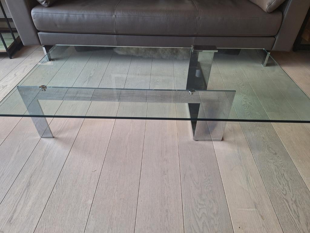 Mooie glazen salontafel in zeer goede staat, Ophalen, 100 tot 150 cm, 50 tot 100 cm, Zo goed als nieuw