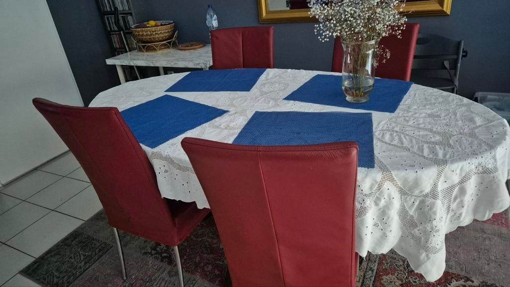 Roodleren eetkamerstoelen met hoge leuning!, Ophalen, Gebruikt, Leer, Vier