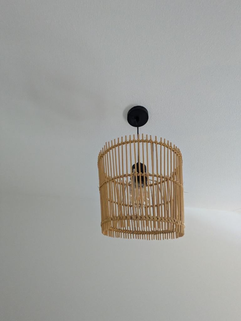 plafondlamp - riet - ledlamp, Huis en Inrichting, Lampen | Plafondlampen, Ophalen of Verzenden, Zo goed als nieuw, Hout