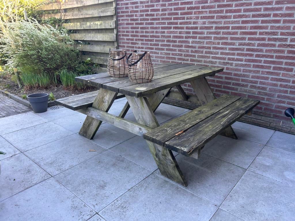 Douglashouten Picknicktafel 150cm, Ophalen, Gebruikt, Rechthoekig, Hout