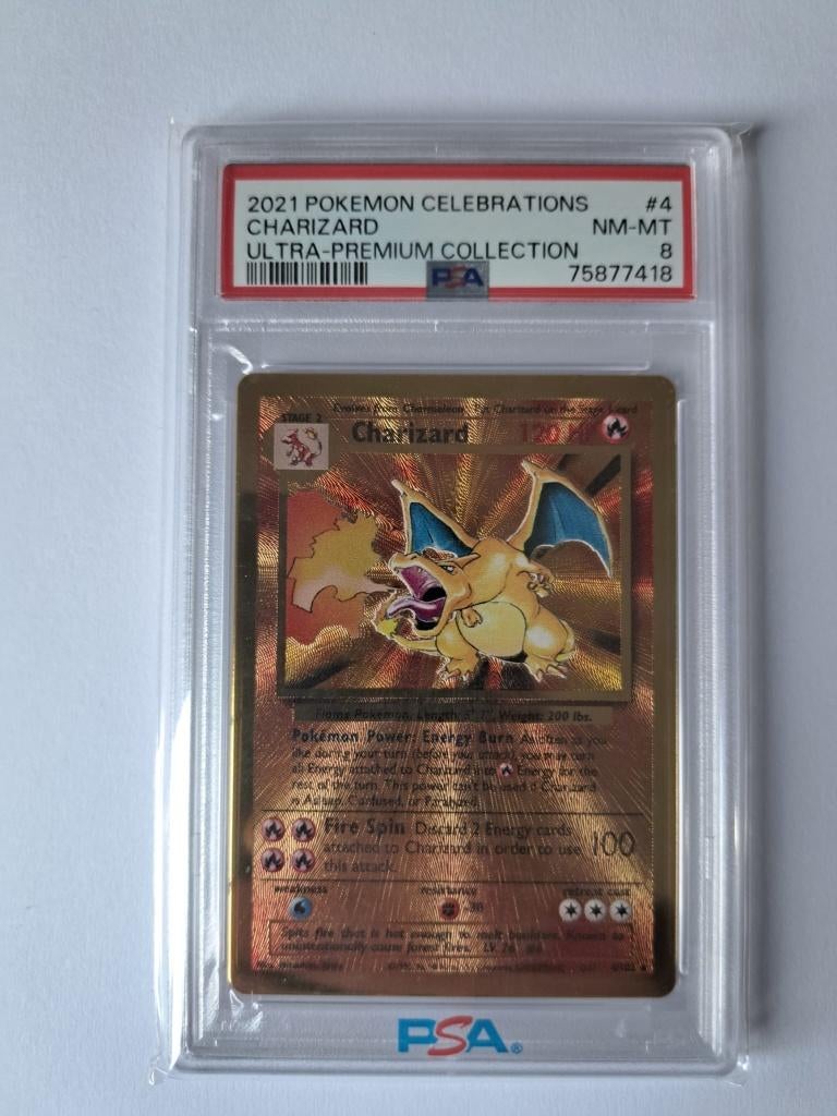 Charizard Celebrations Ultra Premium Collection (2021) PSA 8, Ophalen of Verzenden, Nieuw, Losse kaart