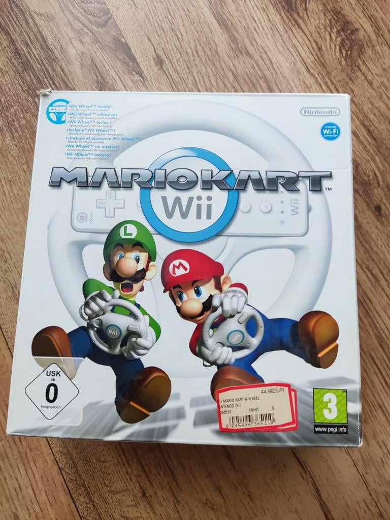 Mario Kart Wii Wheel + Spel in doos, Spelcomputers en Games, Games | Nintendo Wii, Ophalen, Racen en Vliegen, Zo goed als nieuw