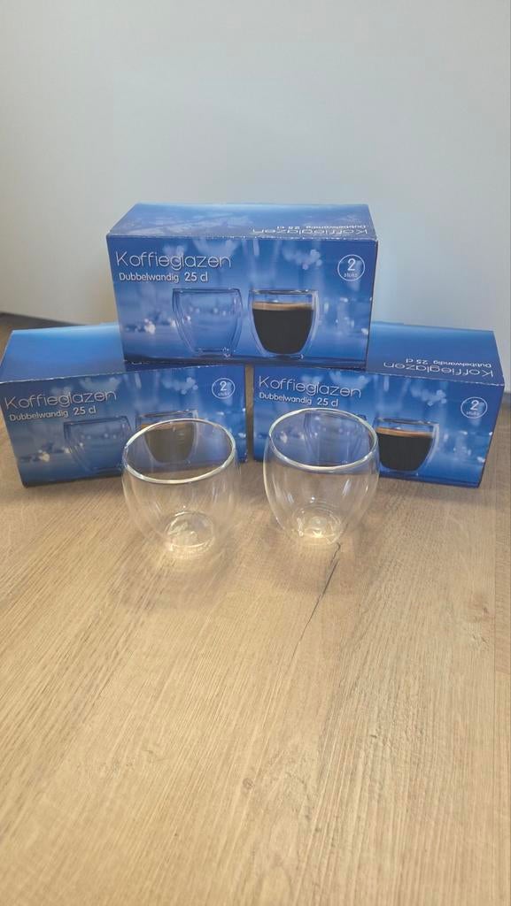 6x dubbelwandige koffieglazen/theeglazen nieuw, Glas of Glazen, Nieuw, Ophalen of Verzenden, Glas