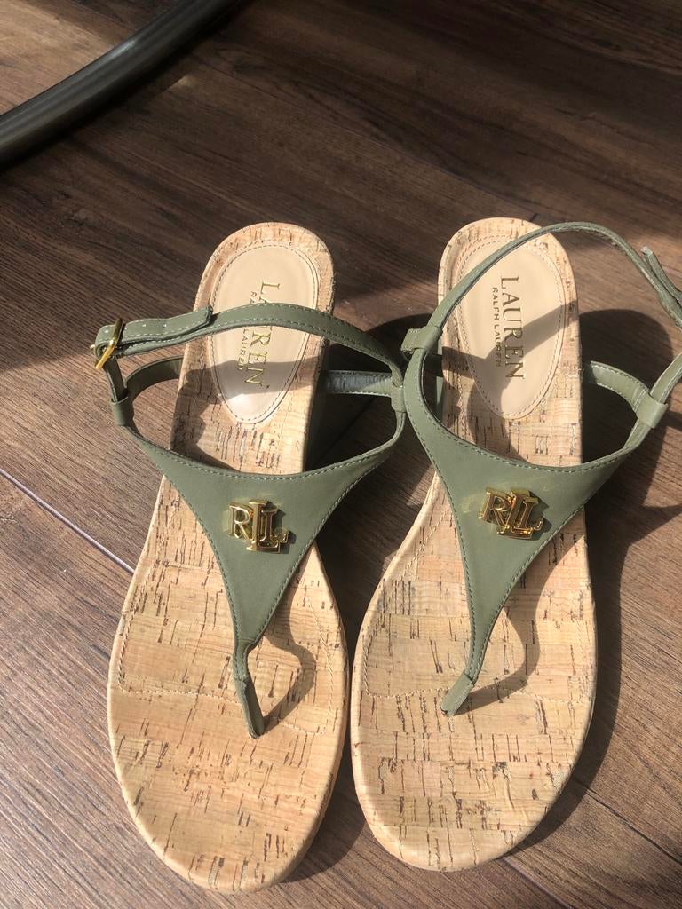 Ralph Lauren sleehak sandalen maat 43, Ophalen of Verzenden, Gedragen, Groen, Sandalen of Muiltjes