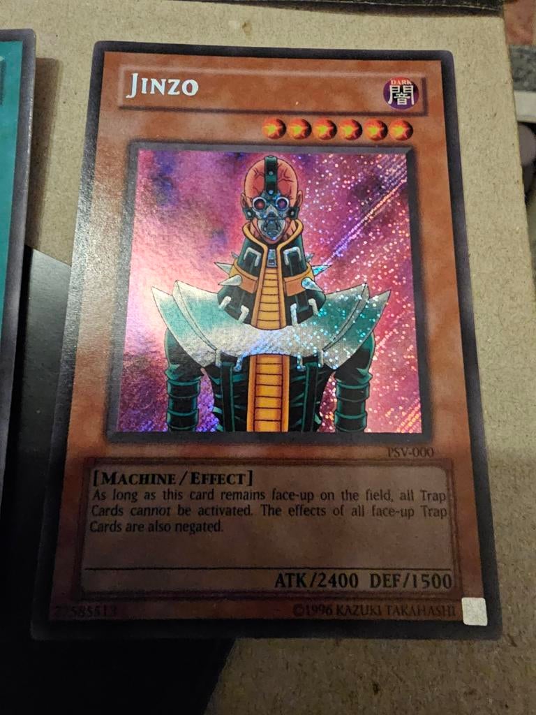 Yu-Gi-Oh! Jinzo PSV-000 en Amplifier Spell Card, Ophalen of Verzenden, Zo goed als nieuw, Meerdere kaarten, Foil