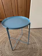 Blauw Bijzettafeltje, Huis en Inrichting, Tafels | Bijzettafels, Minder dan 55 cm, Metaal of Aluminium, Rond, Zo goed als nieuw
