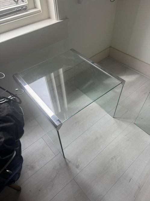 2 vintage glazen bijzettafeltjes gallotti & Radice, Huis en Inrichting, Tafels | Salontafels, Gebruikt, 50 tot 75 cm, 50 tot 100 cm