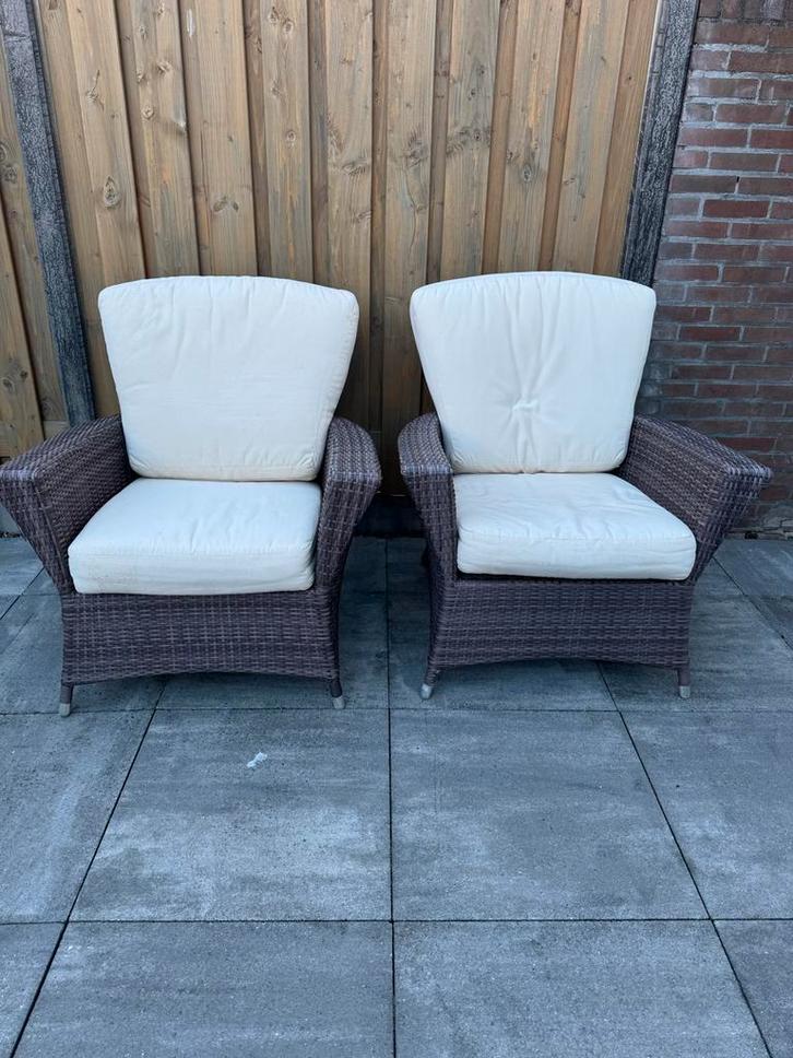 2 Bellagio Tuinstoelen - Wicker met Kussens, Tuin en Terras, Tuinstoelen, Zo goed als nieuw, Wicker, Ophalen