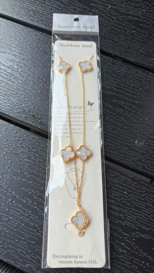 Ketting klaver NEW goud/wit verstelbaar sieraden banden, Sieraden, Tassen en Uiterlijk, Kettingen, Nieuw, Goud, Overige kleuren