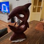 Houten Beeld 2 Dolfijnen 30x18 cm groot, Antiek en Kunst, Ophalen of Verzenden