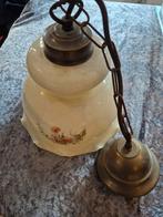 Vintage hanglamp met bloemmotief, Gebruikt, Vintage, Ophalen of Verzenden, Glas
