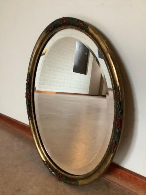 vintage sierspiegel facet wandspiegel houten ornamentenlijst, Antiek en Kunst, Curiosa en Brocante, Ophalen