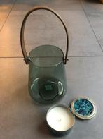 Glazen kandelaar- kaarshouder met kaars, Huis en Inrichting, Ophalen of Verzenden, Zo goed als nieuw, Overige materialen, Minder dan 25 cm