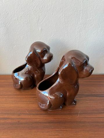 Vintage bloempotjes hond set 2 kamerplant decoratie teckel  beschikbaar voor biedingen
